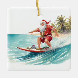 Kerstman Kerst Surfster Surft op Grote Golf Keramisch Ornament