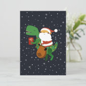 Kerstman Kerst T-rex Dinosaur Slede Feestdagenkaart (Staand voorkant)