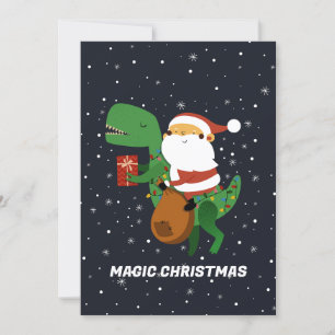 Kerstman Kerst T-rex Dinosauriër slee Feestdagenkaart