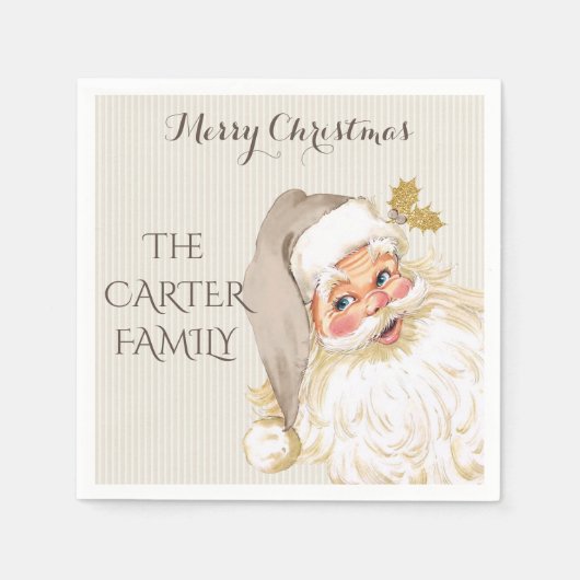 Kerstman Kerst Taupe & Goud Servet (Voorkant)
