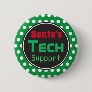 Kerstman Kerst Technische Ondersteuning Knop Speld Ronde Button 5,7 Cm