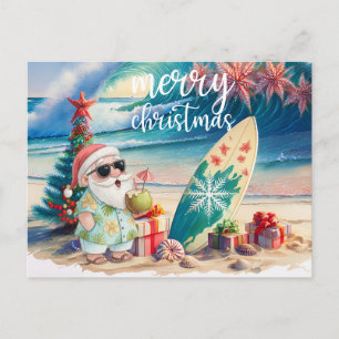 Kerstman Kerst Thema Hawaiaanse Surfer Briefkaart