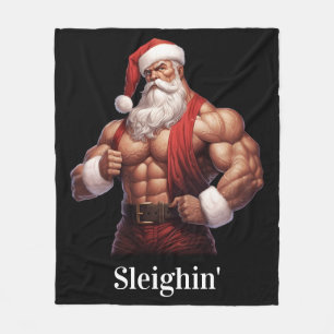 Kerstman Kerst Workout Spieren Gym Fleece Deken