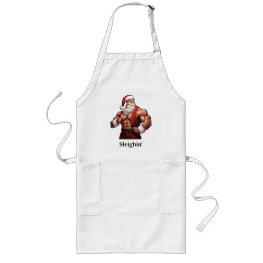 Kerstman Kerst Workout Spieren Gym Lang Schort (Voorkant)
