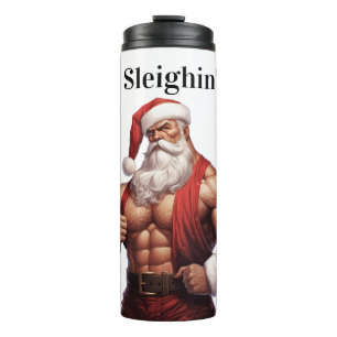 Kerstman Kerst Workout Spieren Gym Thermosbeker