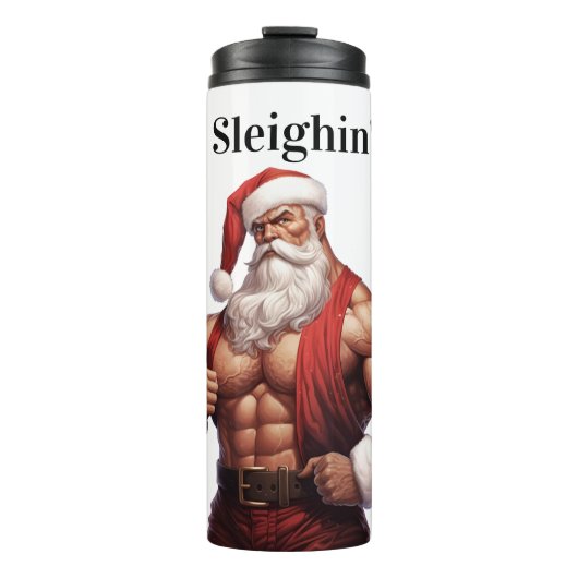 Kerstman Kerst Workout Spieren Gym Thermosbeker (Voorkant)