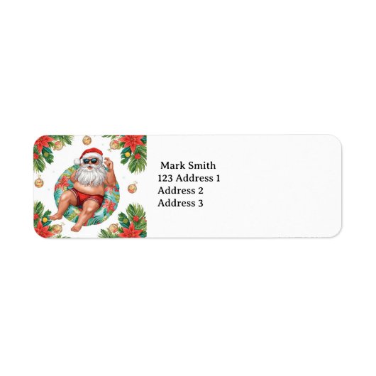 Kerstman Kerst Zwembad Feestje Etiket (Voorkant)
