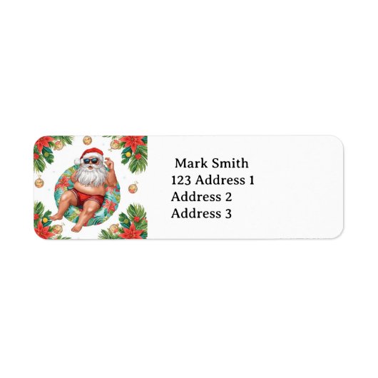 Kerstman Kerst Zwembad Feestje Etiket (Voorkant)