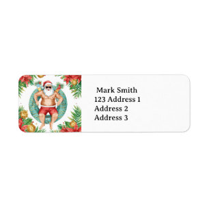 Kerstman Kerst Zwembad Feestje Etiket