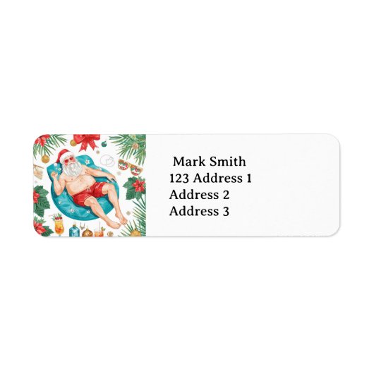 Kerstman Kerst Zwembad Feestje Etiket (Voorkant)