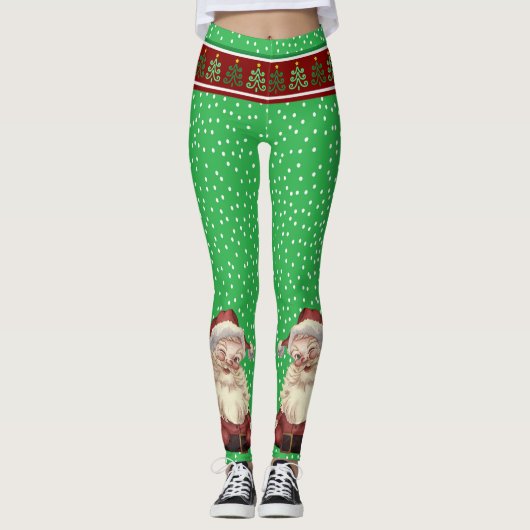 kerstman, kerstbomen en pooldots leggings (Voorkant)
