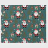 Kerstman Kerstbomen Groene Kerstmis Cadeaupapier (Vlak)