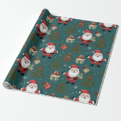 Kerstman Kerstbomen Groene Kerstmis Cadeaupapier (Uitgerold)