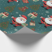 Kerstman Kerstbomen Groene Kerstmis Cadeaupapier (Hoek)