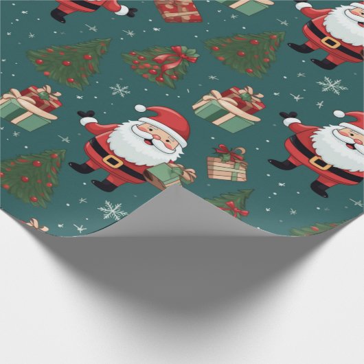 Kerstman Kerstbomen Groene Kerstmis Cadeaupapier (Hoek)