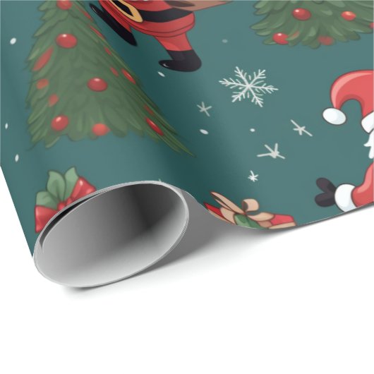 Kerstman Kerstbomen Groene Kerstmis Cadeaupapier (Rol Hoek)