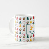 Kerstman & kerstbomen Monogrammed Koffiemok (Voorkant links)