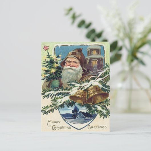 Kerstman Kerstboom Bell Star Feestdagenkaart (Staand voorkant)