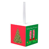 Kerstman, Kerstboom & Elfenbenen Decoratie (Achter hoekig)