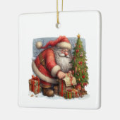 Kerstman, kerstboom en cadeaus Gepersonaliseerd Keramisch Ornament (Links)
