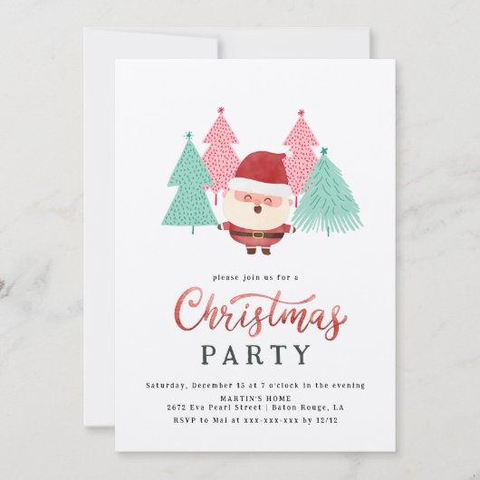 Kerstman kerstboom feest kaart (Voorkant)