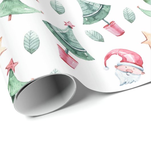 Kerstman Kerstboom Kerstvakantie Cadeaupapier (Rol Hoek)