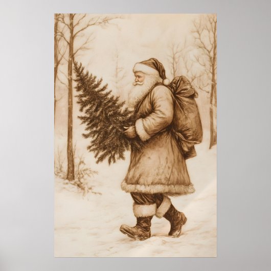 Kerstman Kerstboom Kunstprint Retro Poster (Voorkant)
