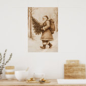 Kerstman Kerstboom Kunstprint Retro Poster (Keuken)