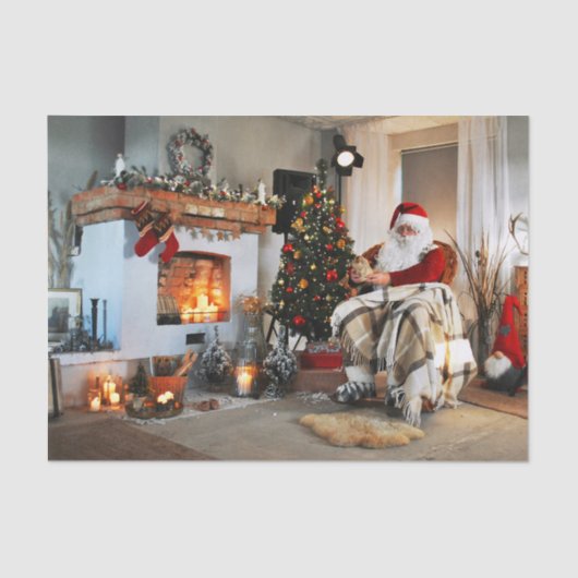 Kerstman Kerstboom Lichten Tissuepapier (Voorkant)