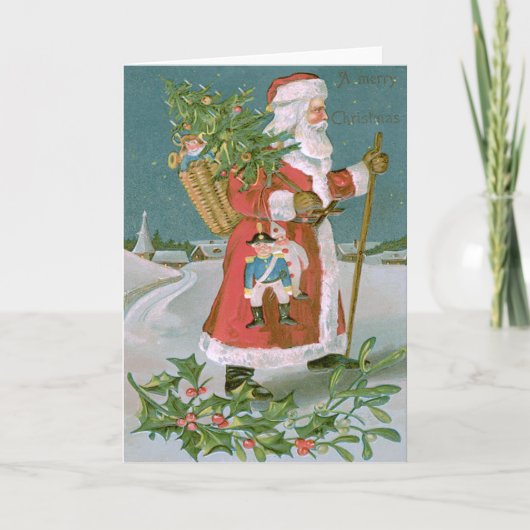 Kerstman Kerstboom mand speelgoed Holly Feestdagen Kaart (Voorkant)