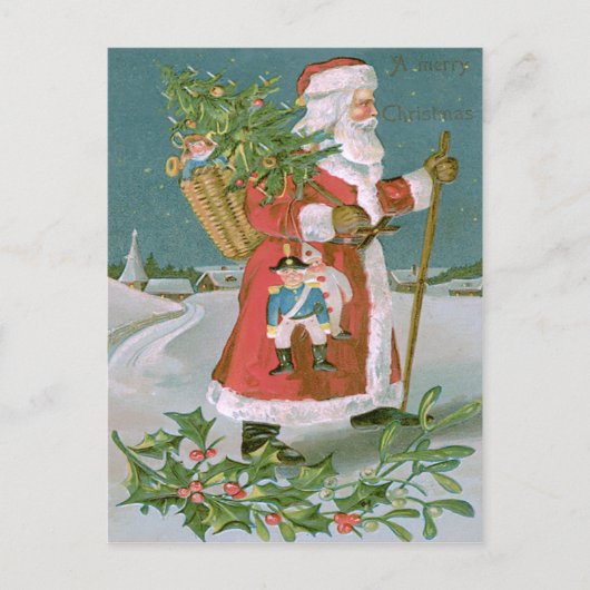 Kerstman Kerstboom mand speelgoed Holly Feestdagenkaart (Voorkant)