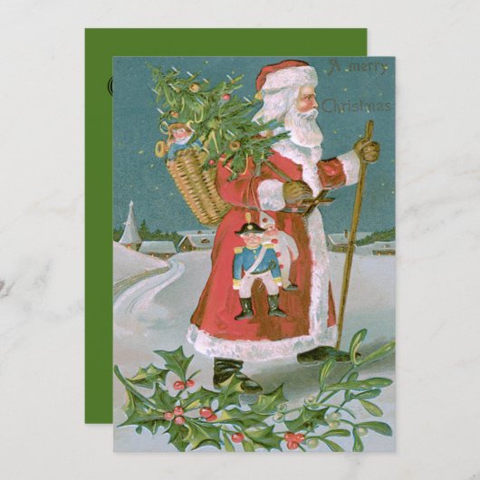 Kerstman Kerstboom mand speelgoed Holly Kaart (Voorkant / Achterkant)