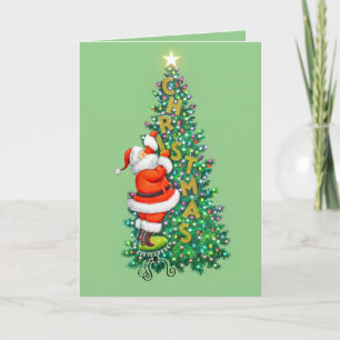 Kerstman Kerstboom Oude Stijl Feestdagen Kaart