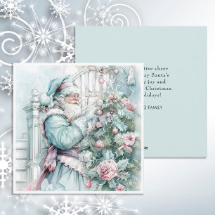 Kerstman Kerstboom Pastel Kleuren Vintage Feestdagenkaart