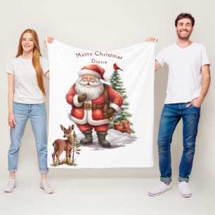 Kerstman Kerstboom rood Kardinaal Fawn Fleece Deken