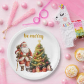 Kerstman Kerstboom Wees Vrolijk Papieren Bordje (Feest)