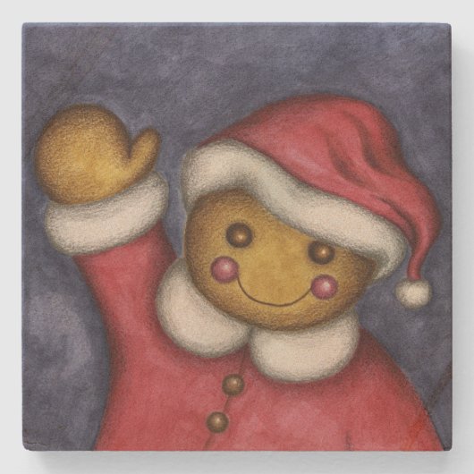 Kerstman kerstbrood stenen onderzetter (Voorkant)
