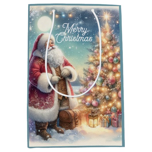  Kerstman Kerstcadeau Tas Medium Cadeauzakje (Voorkant)