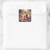 Kerstman kerstcadeau verpakkingsstickers. vierkante sticker (Tas)