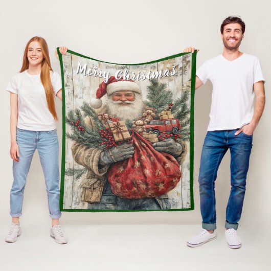 Kerstman Kerstcadeaus Rode Zak Dennentak Fleece Deken (In situ)