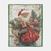 Kerstman Kerstcadeaus Rode Zak Dennentak Fleece Deken (Voorkant)