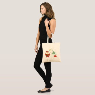 Kerstman kerstcadeautas vrolijk en fel tote bag