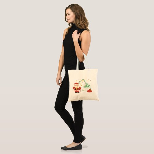 Kerstman kerstcadeautas vrolijk en fel tote bag (Voorkant (model))