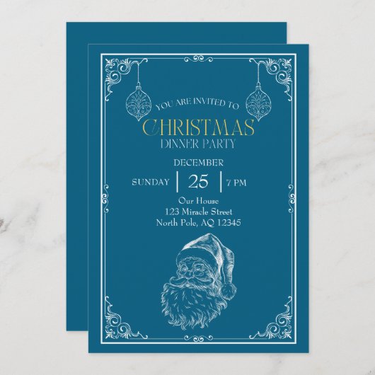  Kerstman Kerstfeest, Blauw & Wit Kaart (Voorkant / Achterkant)