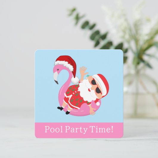 Kerstman kerstfeest in juli zomer zwembadfeestje (Staand voorkant)