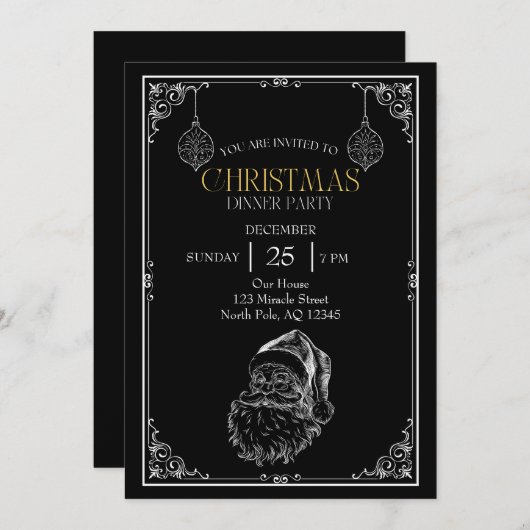  Kerstman Kerstfeest, Zwart & Wit Kaart (Voorkant / Achterkant)