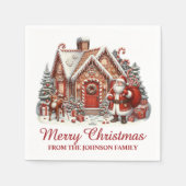Kerstman Kersthuis Kerst Dorp Servet (Voorkant)