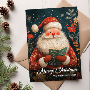 Kerstman kerstkaart in vintage cottagecore stijl