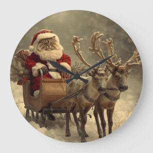 Kerstman Kerstkat Vintage Retro Winter Rendier Grote Klok