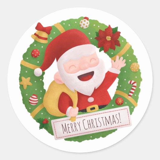 Kerstman Kerstkrans Decoratie Sticker (Voorkant)